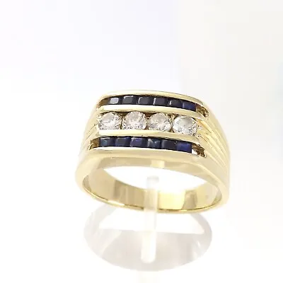 14k Gold Princess Cut Sapphire September Birthstone Diamond Mens Ring Unisex • $895