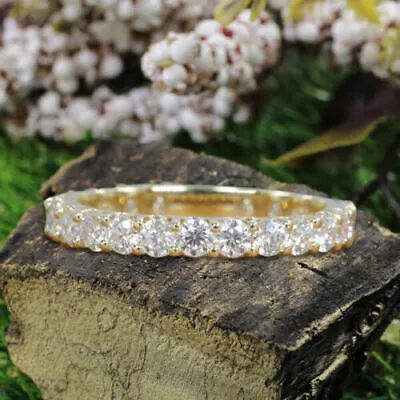 2Ct Round Cut VVS1 Moissanite Eternity Wedding Band Ring 14K Yellow Gold Plated • $113.70