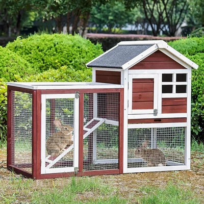 £78.98 • Buy Outdoor Wooden Rabbit Bunny Guinea Pig Hutch Run Cage Pen Pet House Roof 2 Tiers