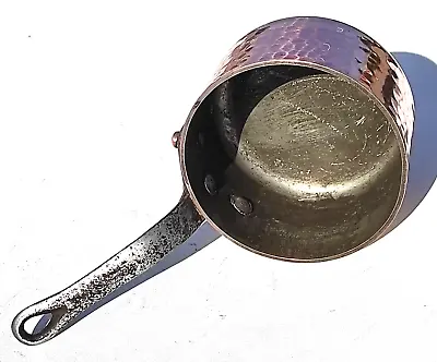 Vintage 4.9inch Copper Saucepan Made In France Hammered Tin Lining 2.5mm 2lbs • $214.81