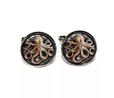 Octopus Nautical Handmade Cuff Links Round Glass Tile Cufflinks • $24.99