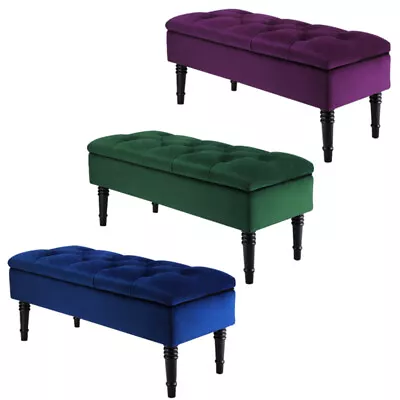 Velvet Padded Storage Bench Ottoman Chesterfield 2-3 Seater Stool Window Seat • £82.95