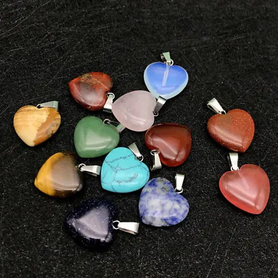 $2.41 • Buy Natural Heart Pendant Gemstone Necklace Crystal Quartz Stone Chakra Healing Gift