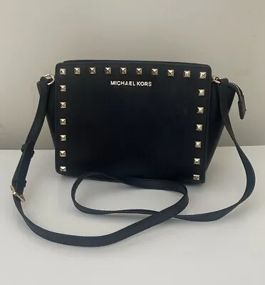 Michael Kors Studded Selma Crossbody Shoulder Bag Gold Hardware Black • $55.96