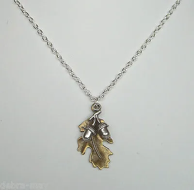 Bronze Oak Leaf And Silver Acorns Pendant 18  Chain Necklace In Gift Bag • £4.79