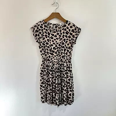 H&M T-shirt Dress Leopard Girls Size 9-10 Medium M Brown Black Pockets • $10