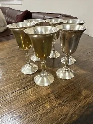 Vintage Set Of 6 Silver Plated Brass Goblets ~ Hbc Stamped ~ Ep Brass ~ Ht 3.75  • $9.99