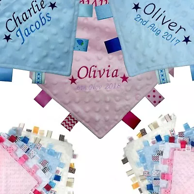 Taggie Taggy Personalised Baby Stars Embroidered Comforter Any Name Birth • £6.99