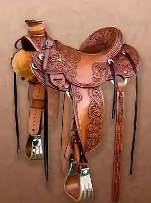 Hand-Tooled Leather Western Wade Saddle - Carved Horse Tack • $510
