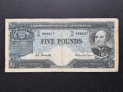 $68 • Buy 1960 £5 Five Pounds COOMBS WILSON Commonwealth Of Australia Banknote TC79 QEII
