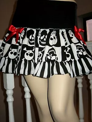 Striped Skirt Skulls White Red Black  Pirates Gothic Biker Rock Festival Gift  • $68.16