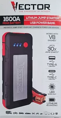 VECTOR 1600 Peak Amp Lithium Jump Starter Portable Power – 15W USB-A & USB-C • $58.68