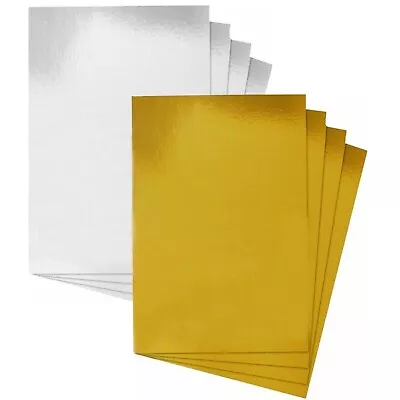 16 X A4 SHEETS GOLD & SILVER MIRROR CARD METALLIC SHINY THICK BOARD CRAFT PVO • £4.29