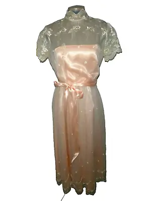 Vintage 70's-80's Peach High Neck Tea Length Prom Dress Size 5/6 • $54.99