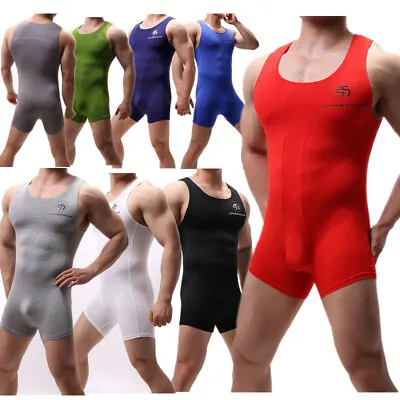 Men's Vest Underwear Sexy Wrestling Suit Undershirts Leotard Bodysuits Swimwear • £16.79