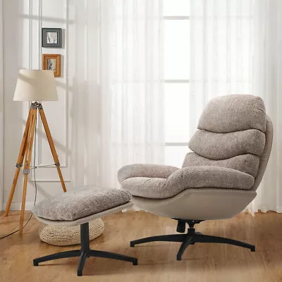 Chenille Lazy Swivel Recliner Accent Armchair Home Lounge Sofa Chair W/Footstool • £209.95