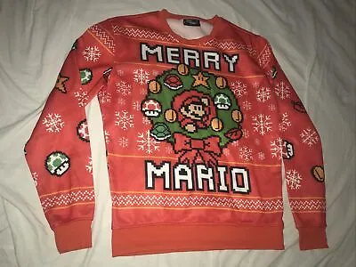 $30 • Buy Mens Super Mario Brothers Orange Nintendo Ugly Christmas Sweatshirt Sz Medium
