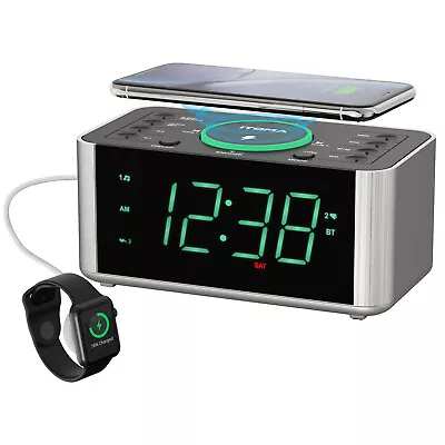 Wireless Charger LED Snooze Digital Alarm Clock Radio Bluetooth Speaker Desktop • $33.11