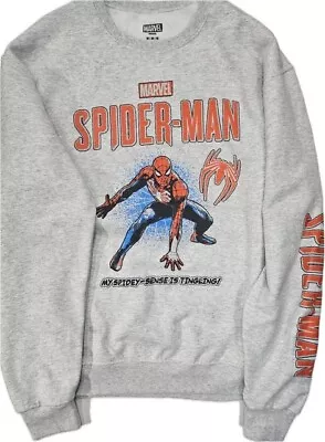 Marvel Spider-Man Sweatshirt Men’s Medium Gray Graphic Retro Print Superhero NEW • $41.95