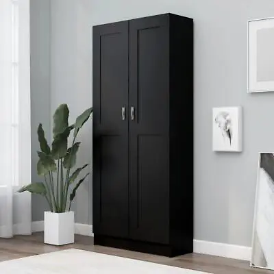 Black Cabinet Cupboard Tall Display Media Storage Unit W/ 2 Doors & 4 Shelves • £152.95