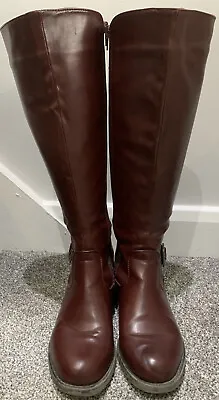 £18.95 • Buy PAVERS BOOTS TALL Knee High Burgundy Real Leather UK 5 38 Low Heel Block