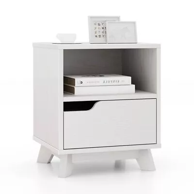 Modern Mid Century Nightstand End Side Bedside Table Storage Drawer W/Open Shelf • $58.97