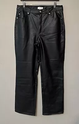 H&M Womens Black Faux Leather Trousers Pants Size 12 Straight Leg Grunge Biker  • $24.99