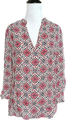 New J.Crew California Poppy Silk Blouse Pink Red Navy Floral Size 4 • $51.54