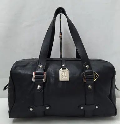 L.A.M.B. Black Leather Top Handle Zipper Closure Satchel Shoulder Bag • $195