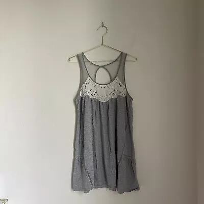 Eloise Anthropologie Women's Striped Lace Tunic Tank In Gray Size LARGE • $19.99