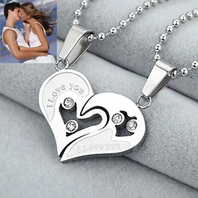 Stainless Steel Silver I Love You Heart Couple Necklace Pendant For Men Women • $6.99