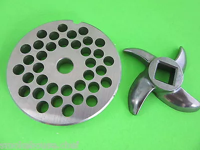 #22 X 5/16  Meat Grinder PLATE & KNIFE STAINLESS Fits Hobart Tor-Rey LEM MTN Etc • $36.75