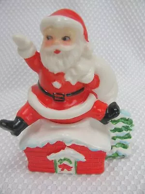 Vintage M. G. Japan Ceramic Santa On Chimney W Candle Holder • $40