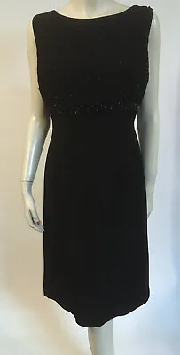 1960s True Vintage Textured Black Sheath Dress  Beaded Fringe Cocktail Dress Med • $32