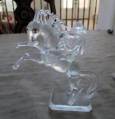 Vintage Clear Glass Cowboy Bronc Rider On Horse Figurine 6  • $24.95