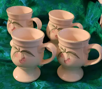 Pfaltzgraff Garden Party Set Of 4 Footed Pedestal Mugs Cream Color Made In USA • $16