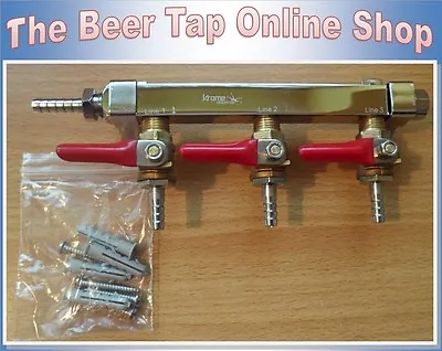 3-Way Splitter CO2 Beer Gas Manifold/Distributor 1/4  Shutoff Valves. Regulator • £28.99