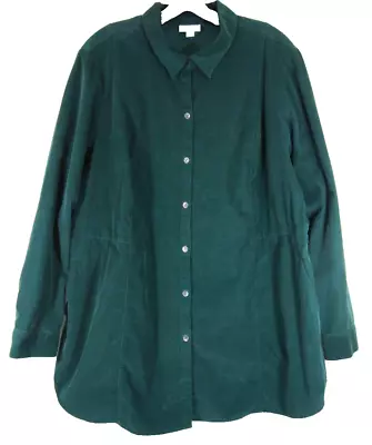 J Jill Corduroy Tunic Shirt Blouse Women 2X 18W Teal Green Long Sleeve 2XL • $29.99