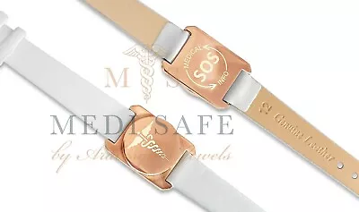 Ladies Sos Bracelet White Leather & Rose Gold  Medical Emergency Alert Talisman • £25.99