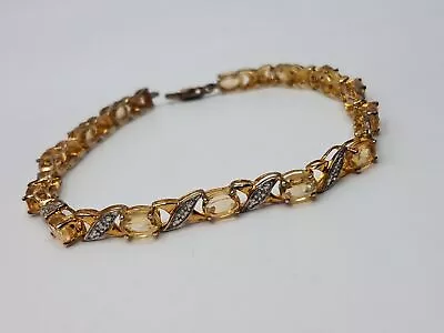 925 Gold Plated Silver Moissanite & Citrine Tennis Bracelet • $13