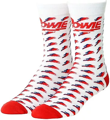 David Bowie Ziggy Flash Lightning Bolt Logo All Over Crew Socks Size: Mens 8-12 • $14