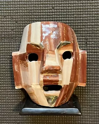 Mayan Aztec Death Mask Mother Of Pearl Onyx Abalone Burial Sculpture Folk Art  • $68