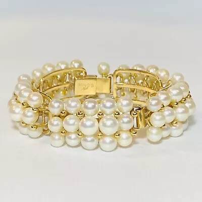 Ming's Honolulu 14K Yellow Gold Akoya Pearl Size 5.5 Bracelet Safety Clasp 41.7g • $3800