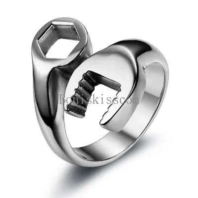 BIKER Motorcycle Mechanic WRENCH Tool Stainless Steel Ring Silver High Polish • $10.99