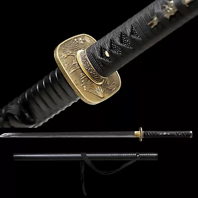 Ninja Katana Straight Sword Real Hamon Clay Tempered T10 Steel Razor Full Tang • $99.99