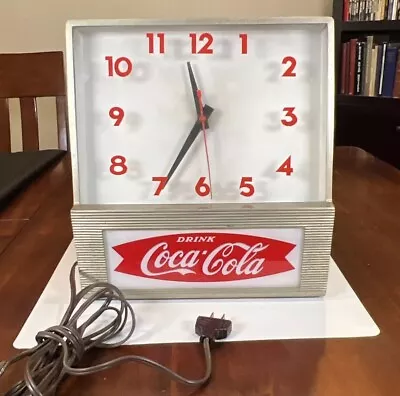 VTG Drink Coca-Cola  Advertising Lighted Fishtail Clock LIGHTS UP KEEPS TIME • $320