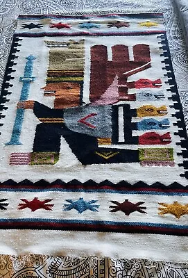 Vintage Handmade Indigenous Tribal Rug Blanket Wall Hanging (War Rug?) ~39”x 26” • $42