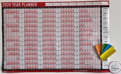 2024 A1 Wall Planner Laminated Yearly Calendar With Dry Wipe Pen & Sticker Dots • £6.50