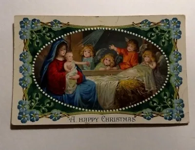 Vtg Christmas Postcard Mary & Child W/ Angels 1914 Blessed Mother Baby Jesus • $4.98