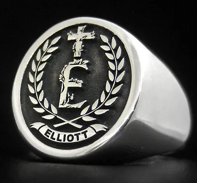 Coat Of Arms Ring Custom Engraved Your Family Crest Solid Silver 925 • £317.38